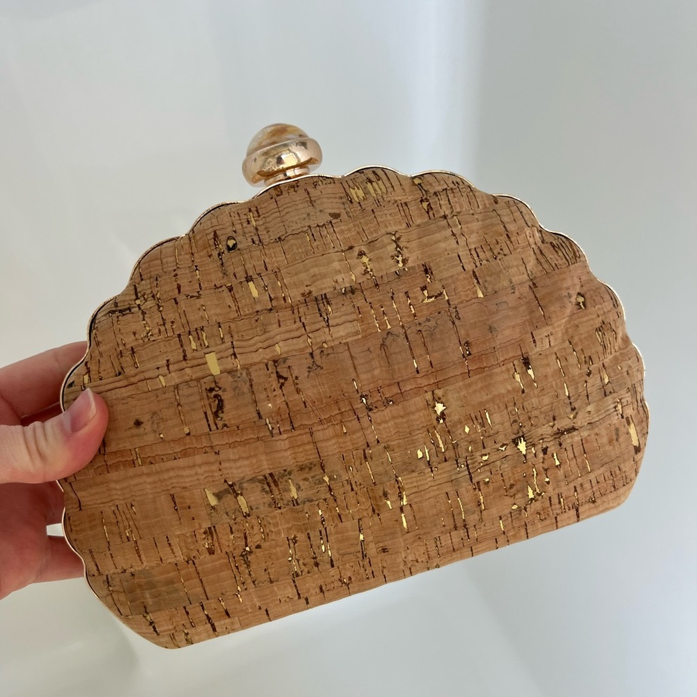 Cork Clamshell Clutch with Gold Accents